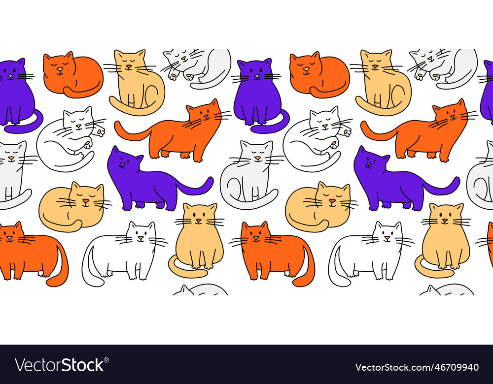 Cute chabby cats seamless thin line icons