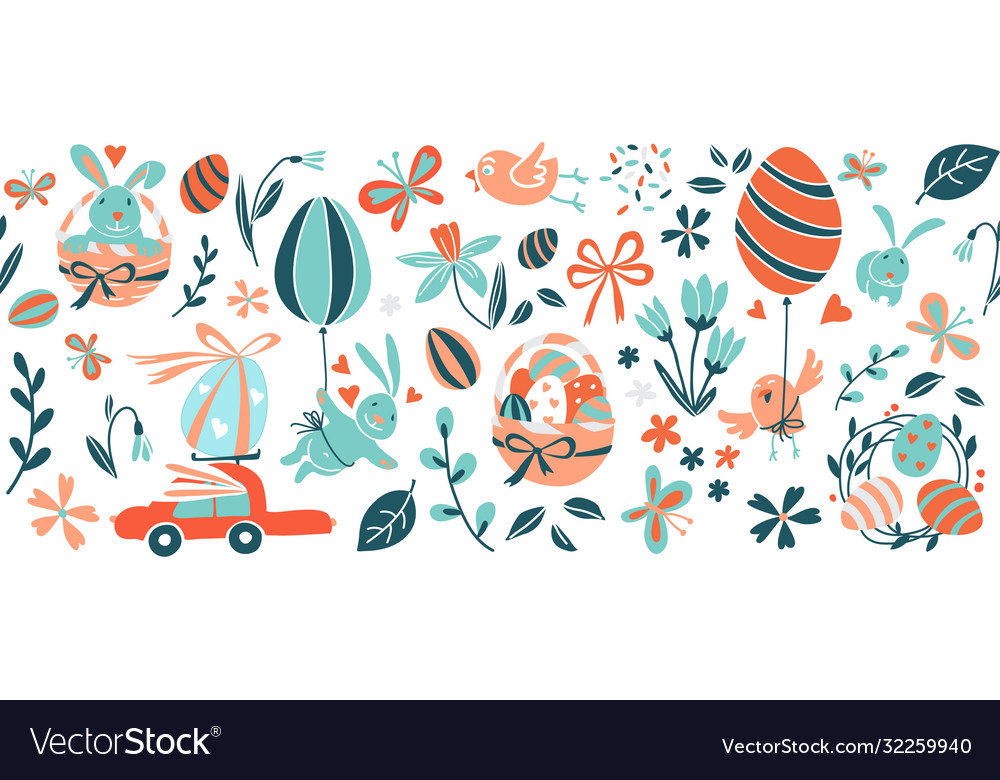 Cute Easter Rabbit & Eggs Pattern