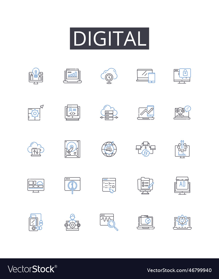 Digital line icons collection intelligence