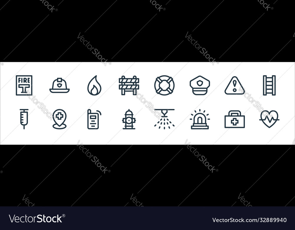 Emergencies line icons linear set quality vector image Emergencies line icons linear set quality