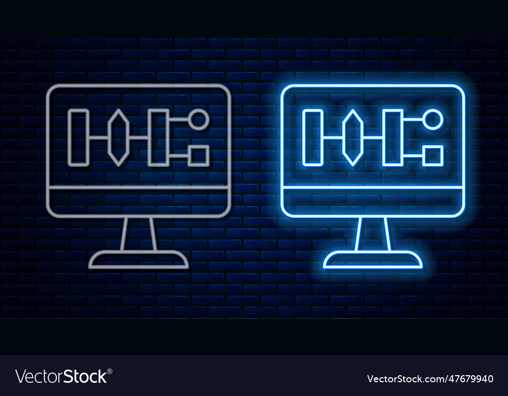 Glowing neon line algorithm icon isolated on brick vector image Glowing neon line algorithm icon isolated on brick