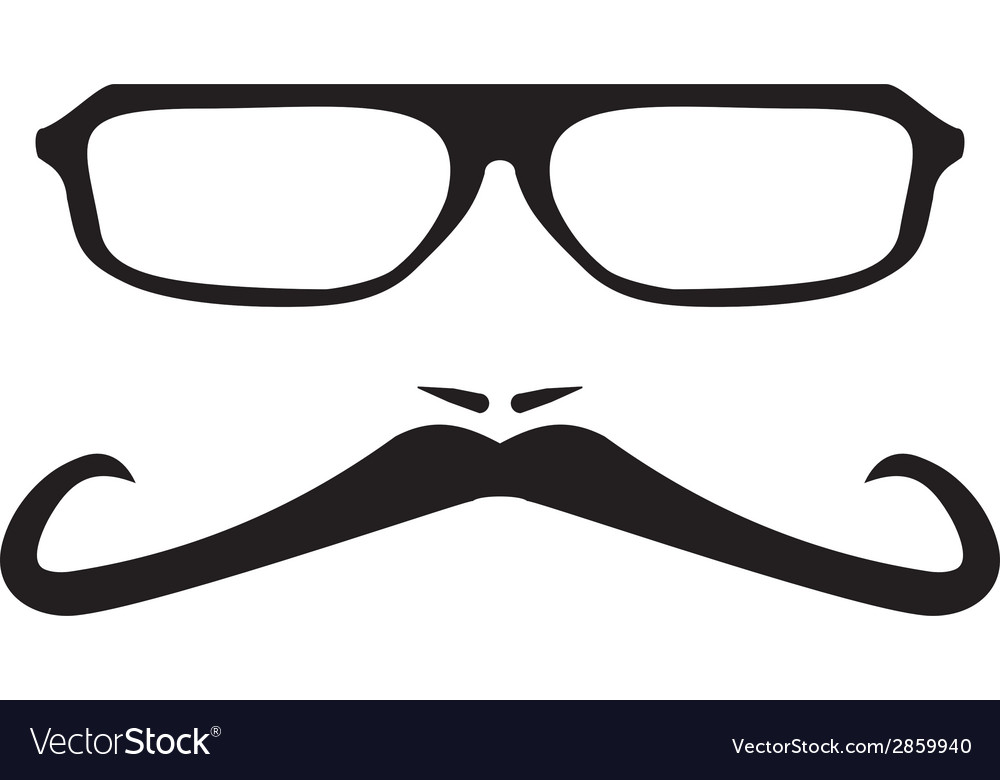 Men Face With Long Mustache And Huge Glasses Vector Image