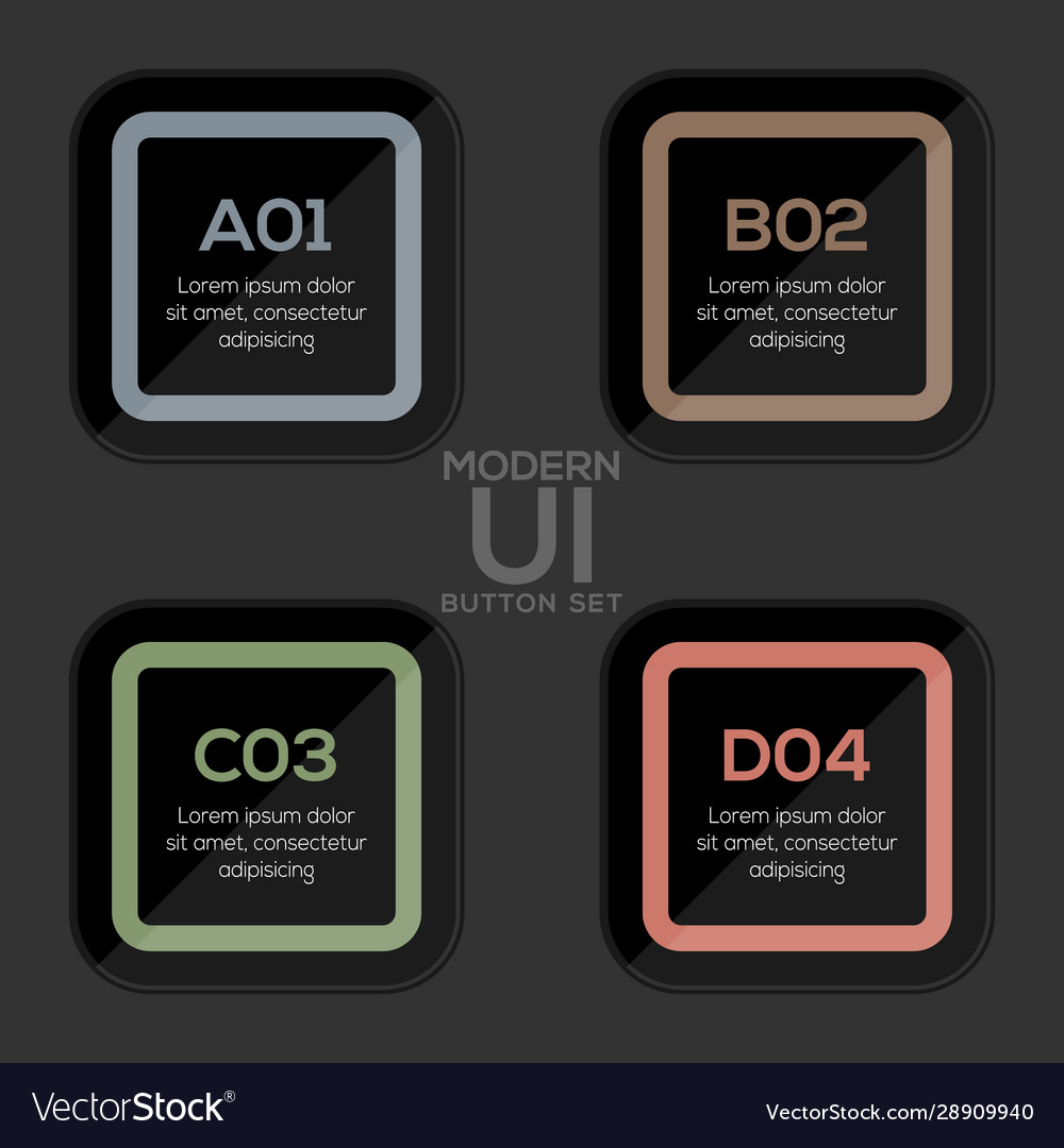 Modern ui square button set in dark style vector image Modern ui square button set in dark style