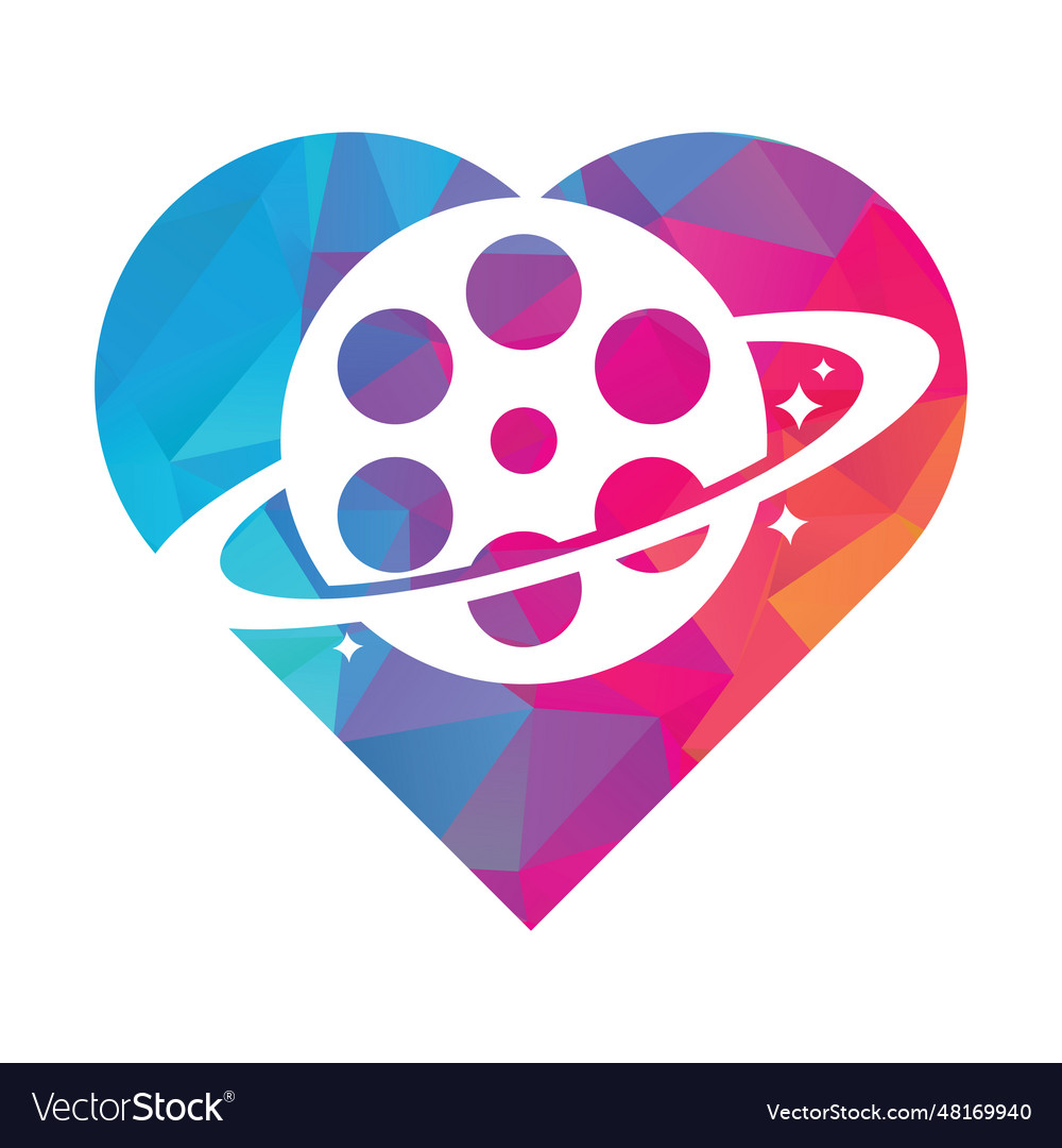 Planet film heart shape concept logo design