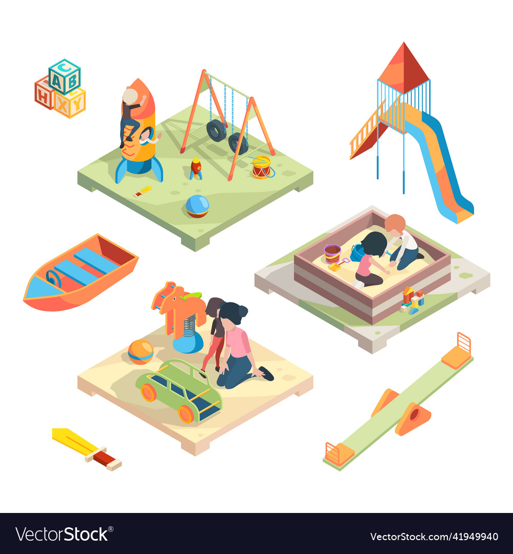 Playground isometric place for funny games kids