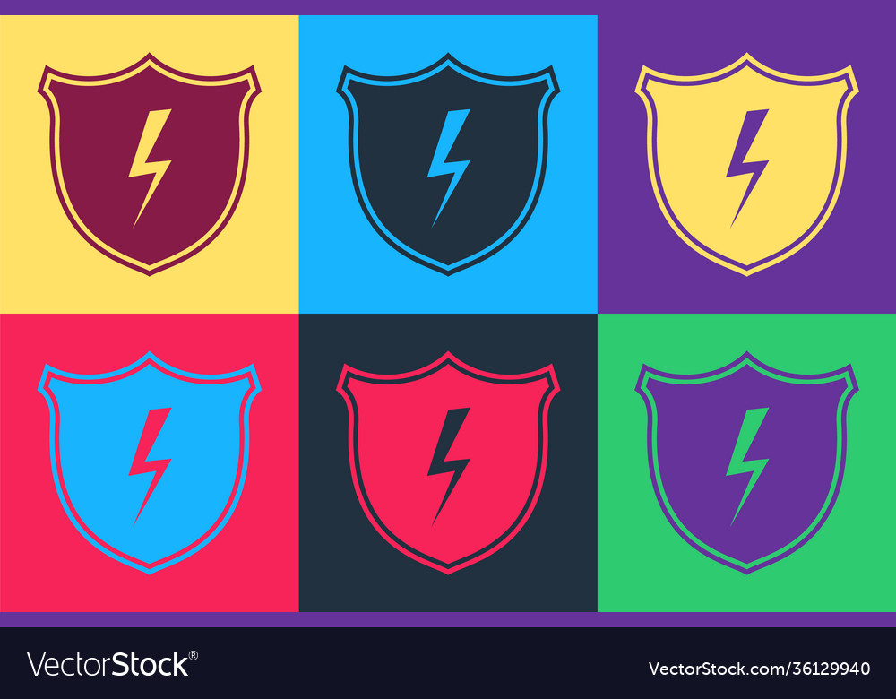 Pop art secure shield with lightning icon isolated Vector Image Pop art secure shield with lightning icon isolated