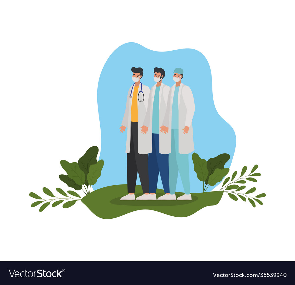 Set male doctors on a meadow