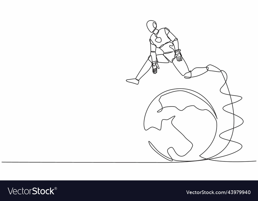 Single continuous line drawing robot jumping over vector image Single continuous line drawing robot jumping over