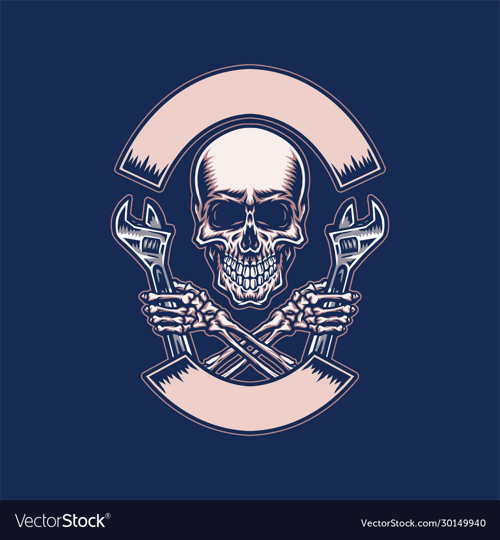 Skull holding wrench Royalty Free Vector Image