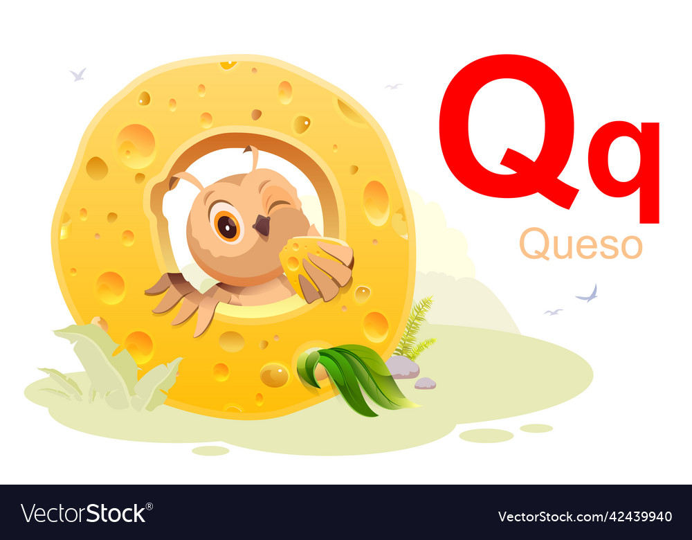 Spanish alphabet letter q cheese translation queso