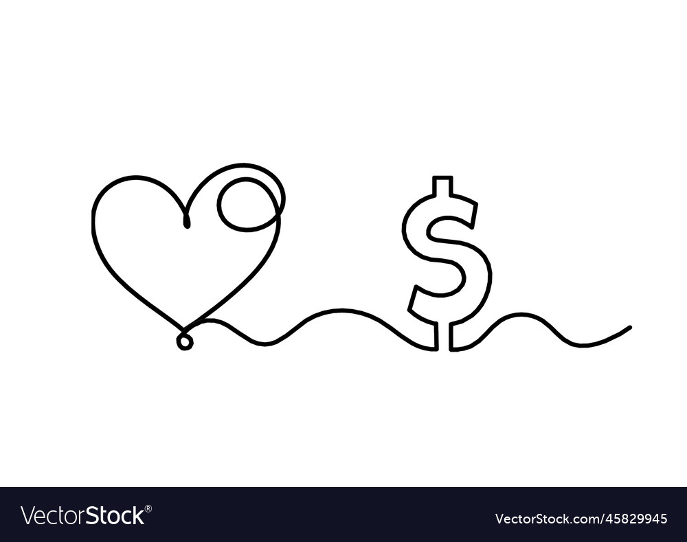 Abstract heart with dollar as continuous line