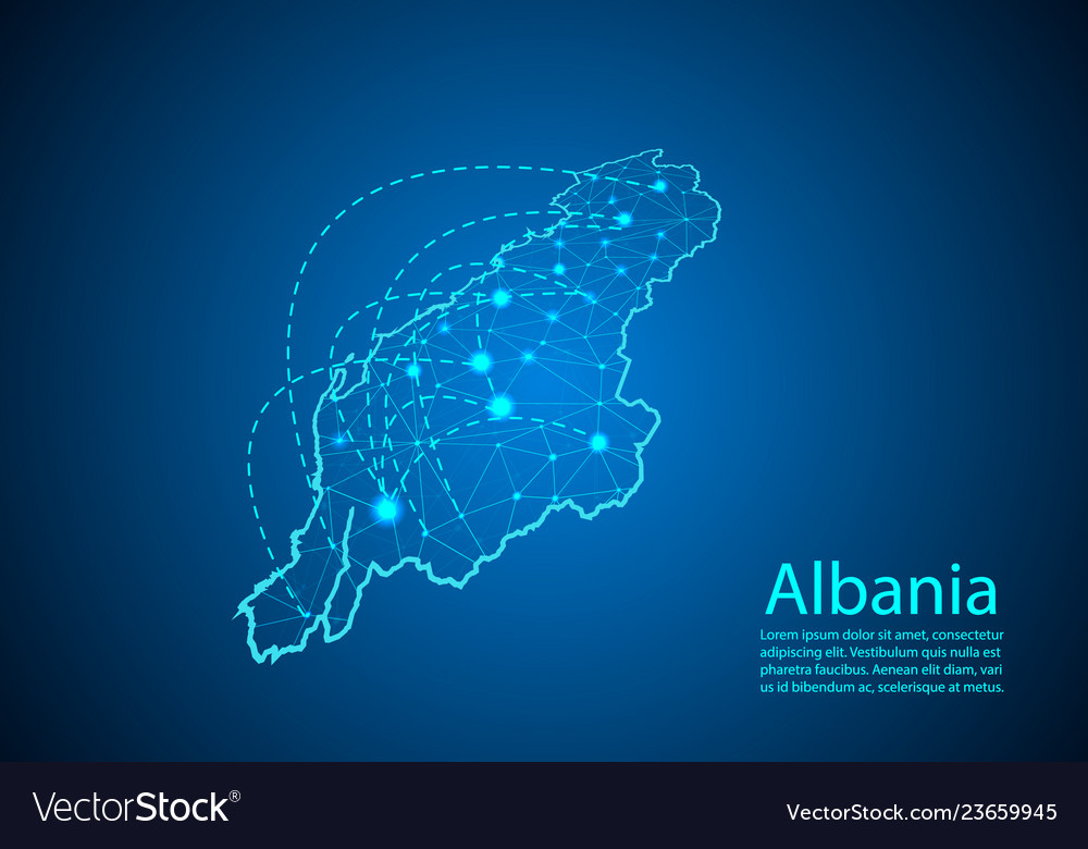 Albania map with nodes linked by lines concept vector image Albania map with nodes linked by lines concept