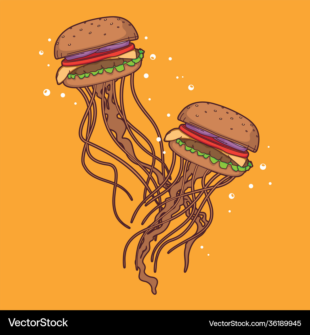 Burger jellyfish cartoon style Royalty Free Vector Image
