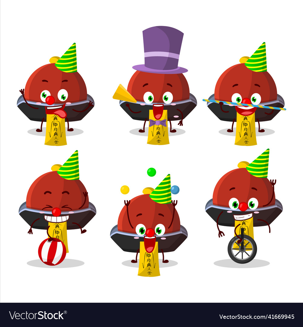 Cartoon character of red vampire hat with various