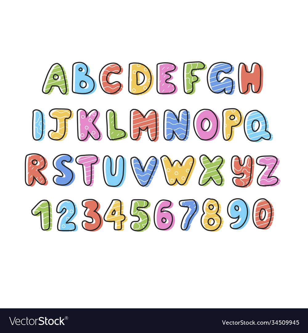 Hand drawn alphabet letters and numbers Royalty Free Vector