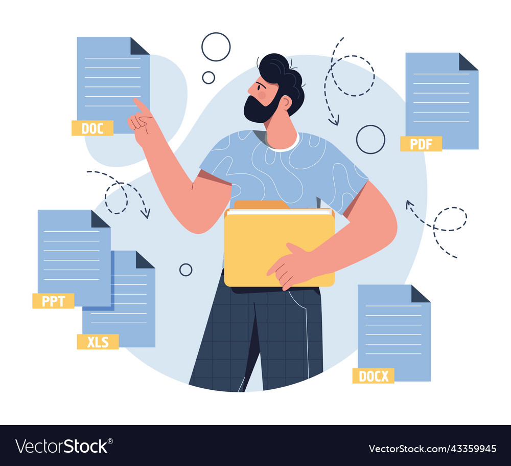 Man with text files