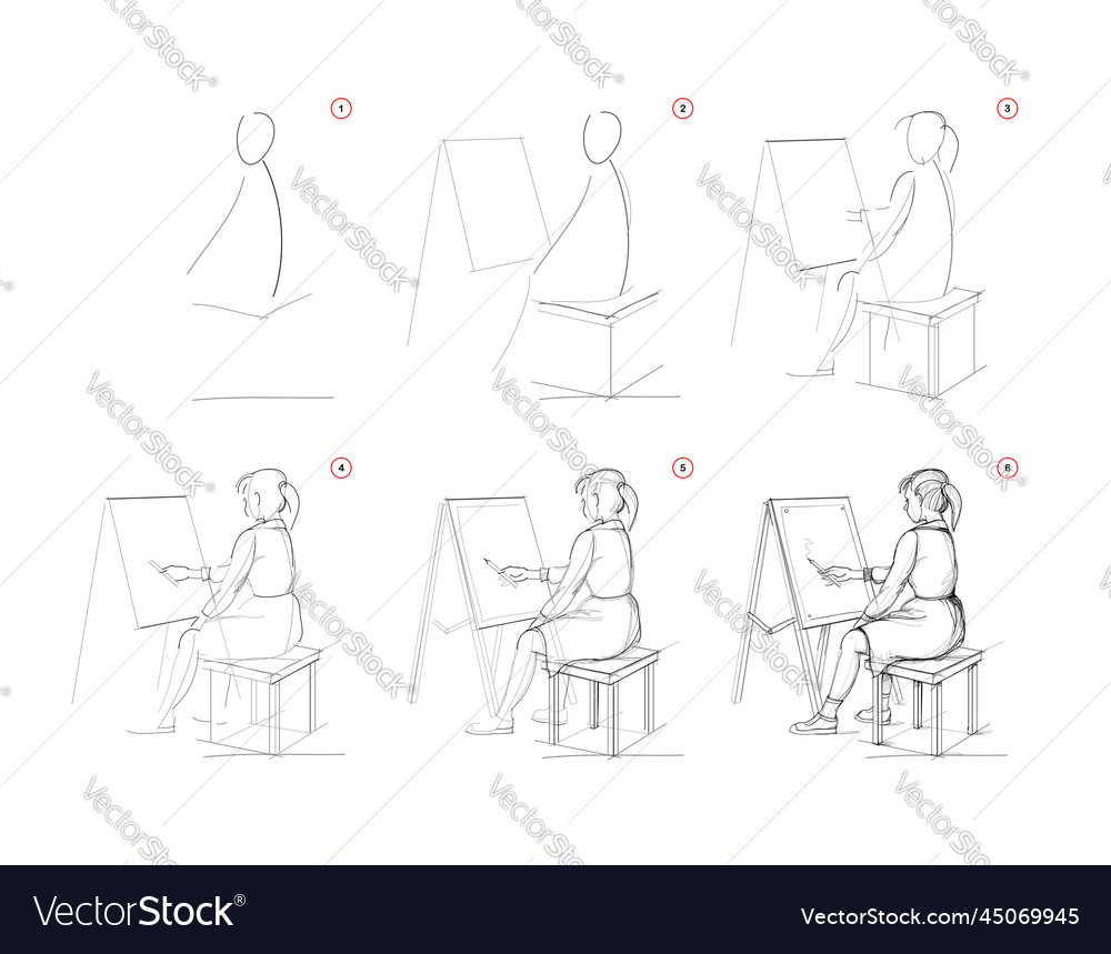 Page shows how to learn draw sketch of girl vector image Page shows how to learn draw sketch of girl