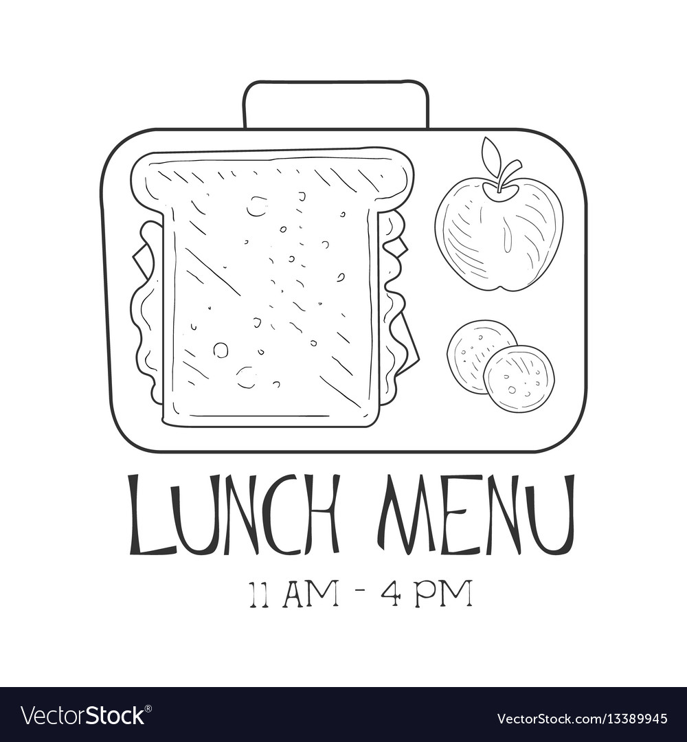 School lunchbox cafe lunch menu promo sign Vector Image