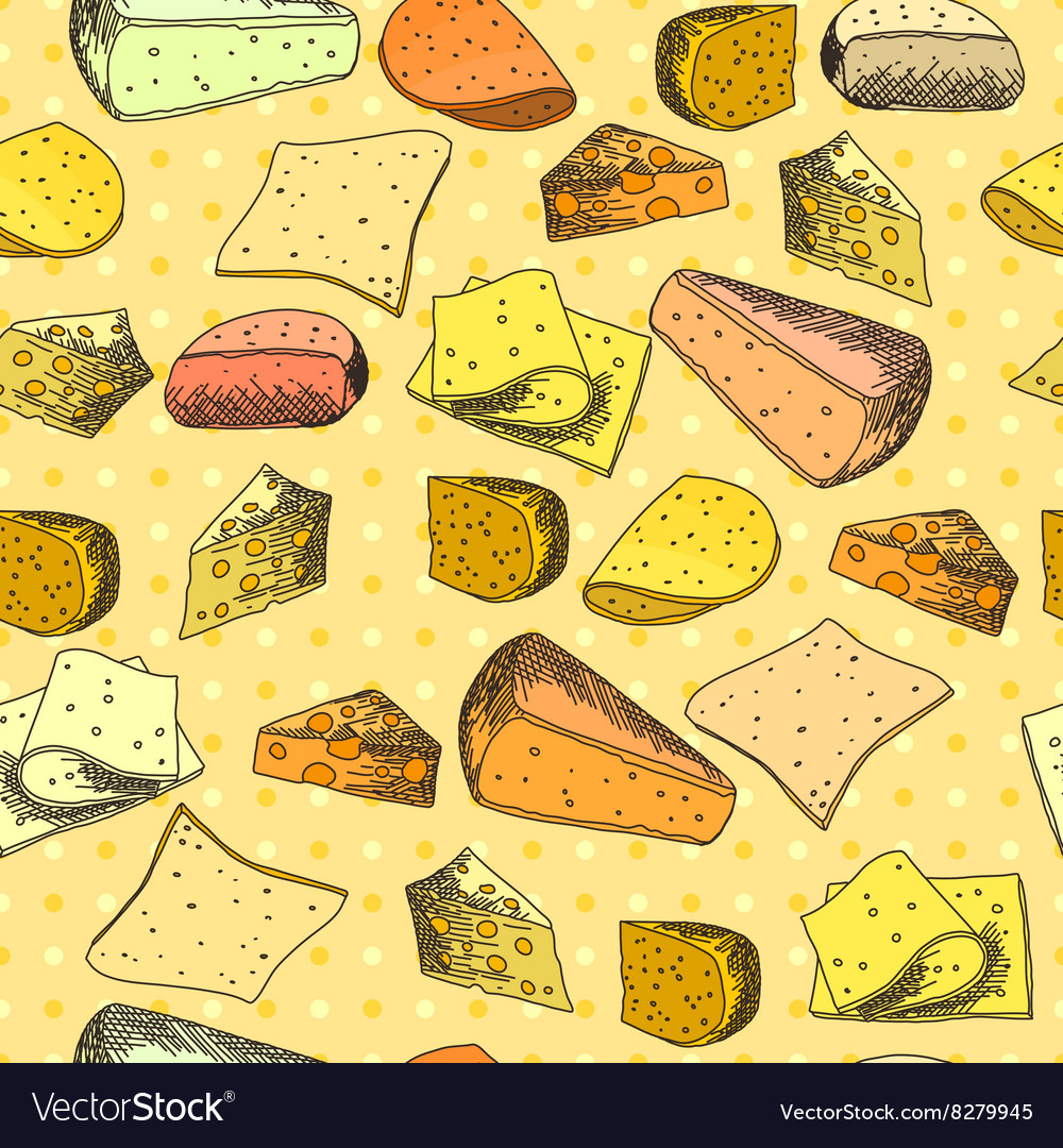 Seamless pattern with different slices of cheese