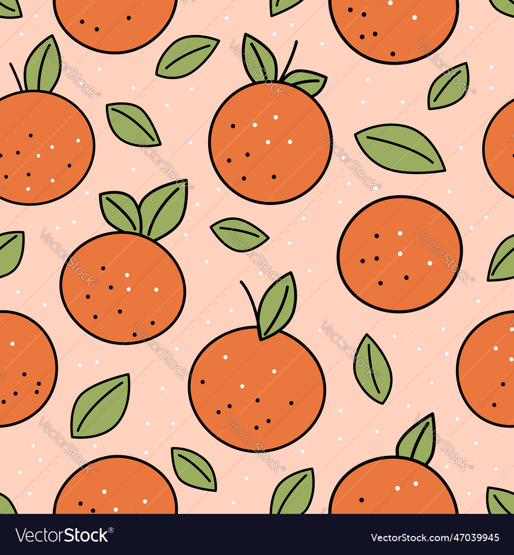 Seamless pattern with orange fruit and leaves