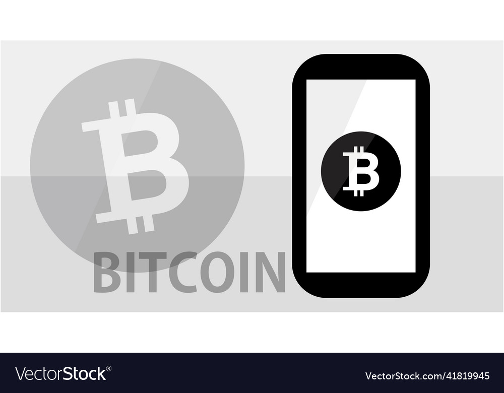 Simple bitcoin and smartphone image in monochrome vector image Simple bitcoin and smartphone image in monochrome