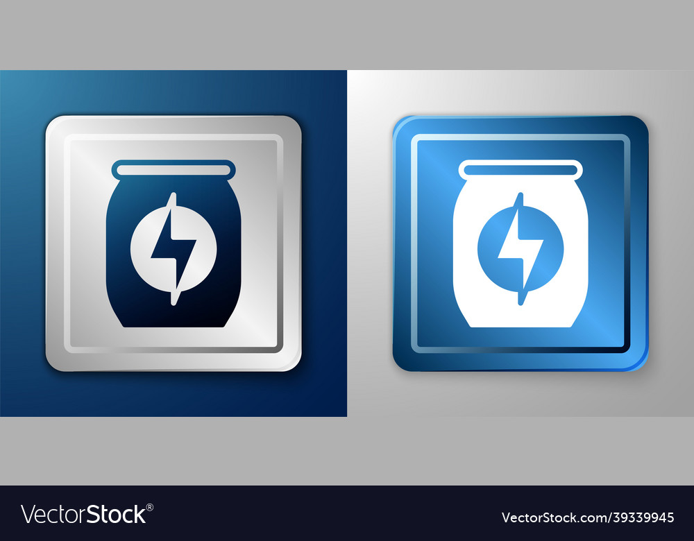 White energy drink icon isolated on blue and grey