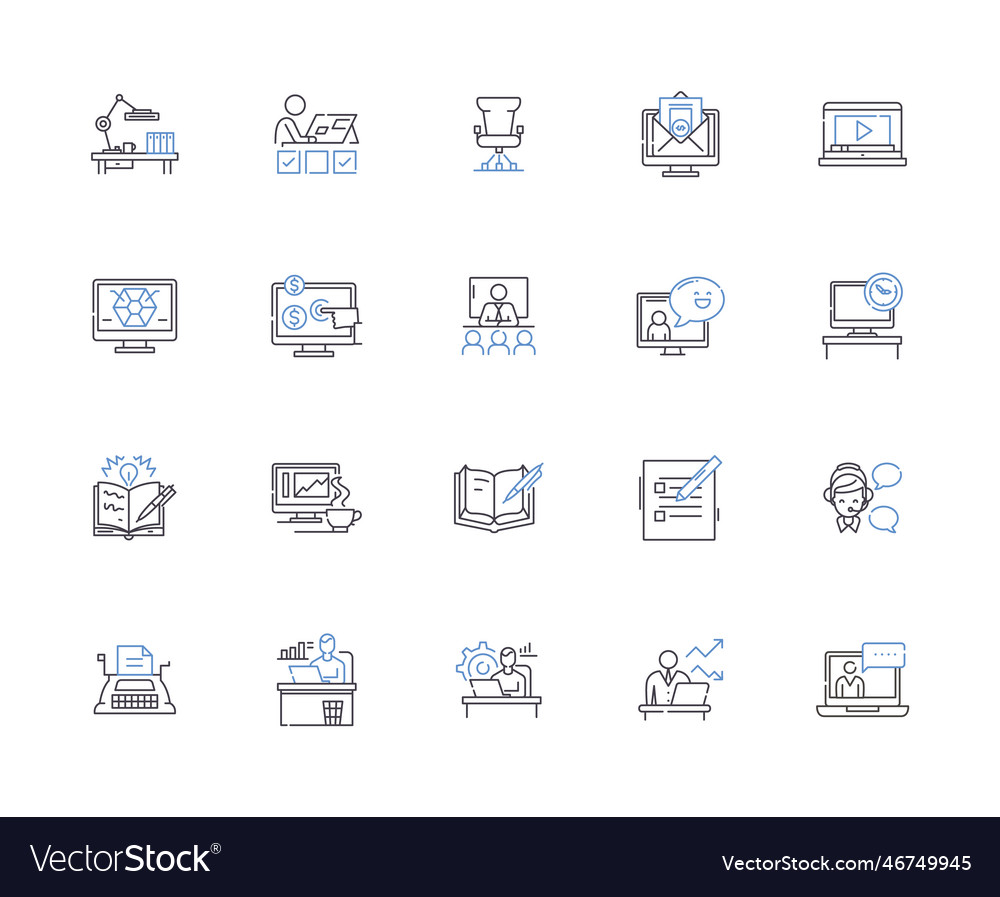 Workflow outline icons collection process vector image Workflow outline icons collection process