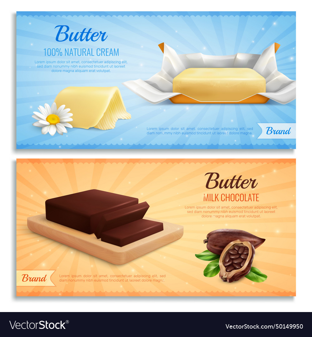 Butter advertising realistic banners vector image Butter advertising realistic banners