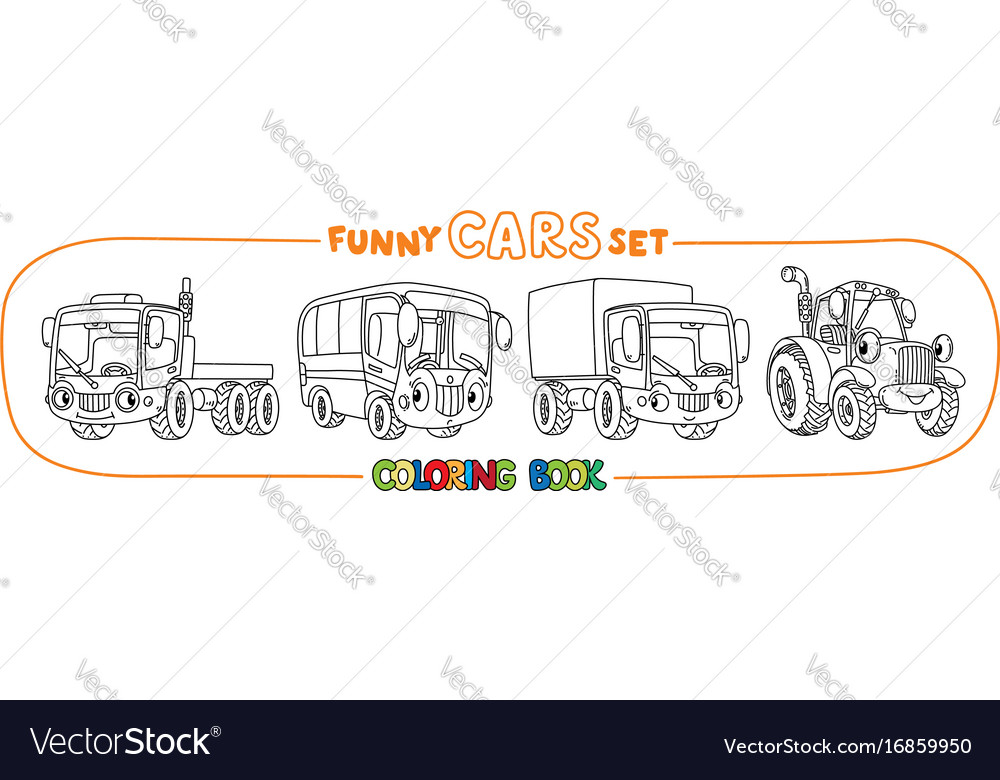Funny small cars with eyes coloring book set