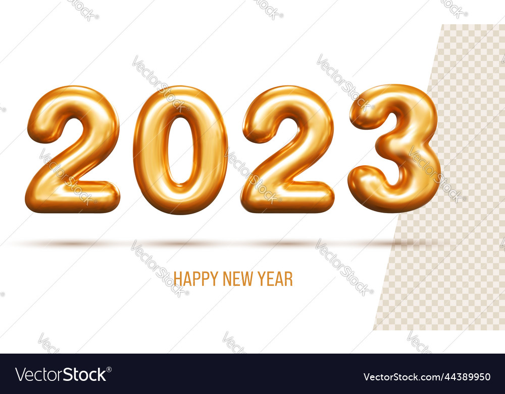 Happy new year 2023 realistic golden metal number vector image Happy new year 2023 realistic golden metal number