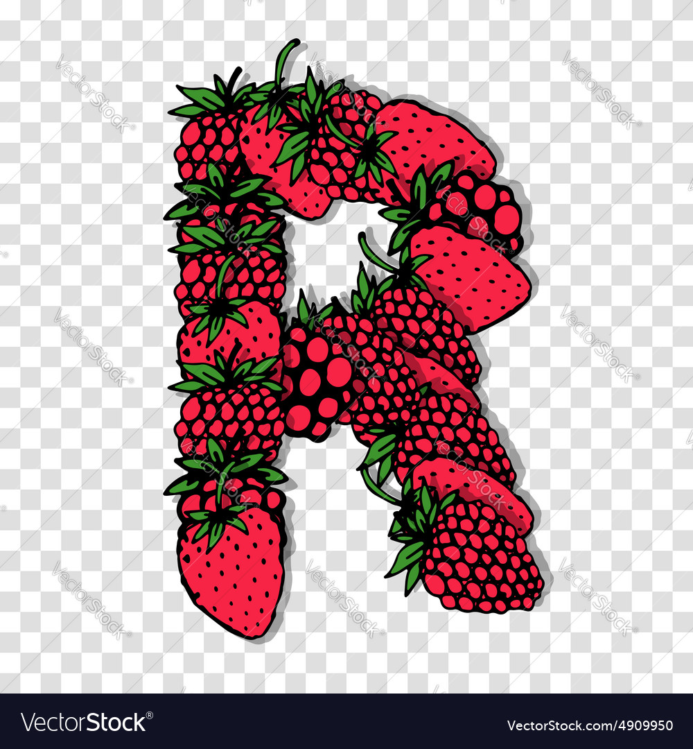 Letter r made from red berries sketch for your Vector Image