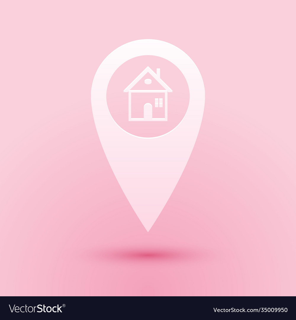 Paper cut map pointer with house icon isolated vector image Paper cut map pointer with house icon isolated