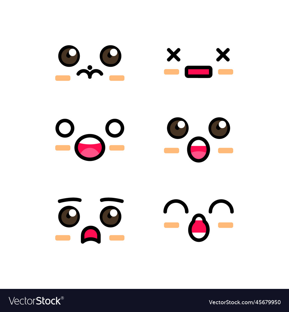 Set of cute emoticon face manga cartoon