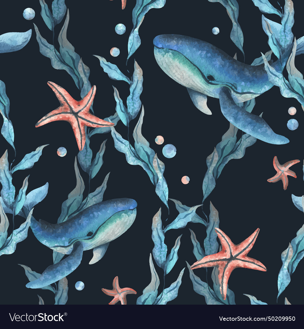 Underwater world clipart with sea animals whale