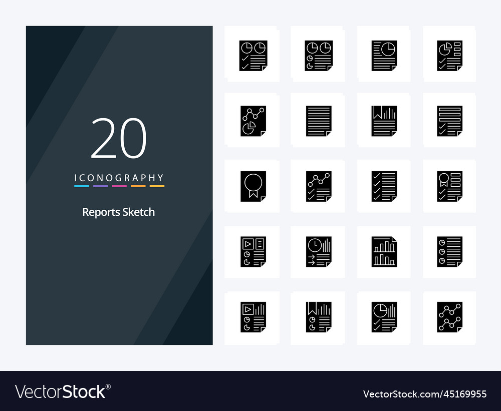 20 reports sketch solid glyph icon Royalty Free Vector Image
