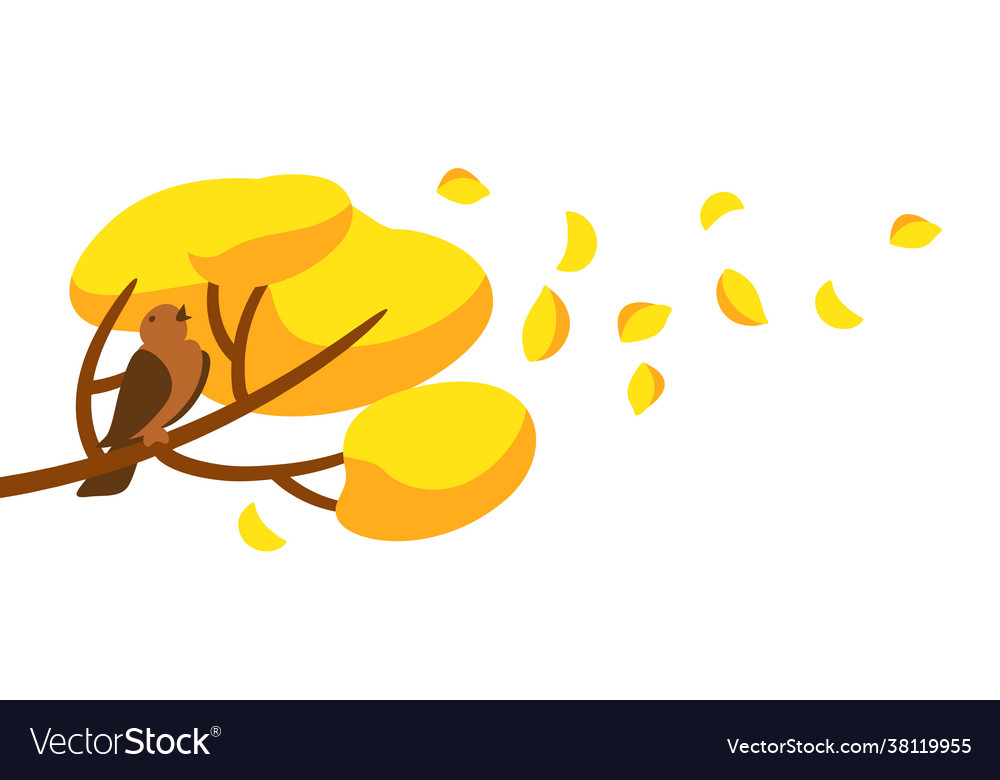 Autumn with bird on tree twig vector image Autumn with bird on tree twig