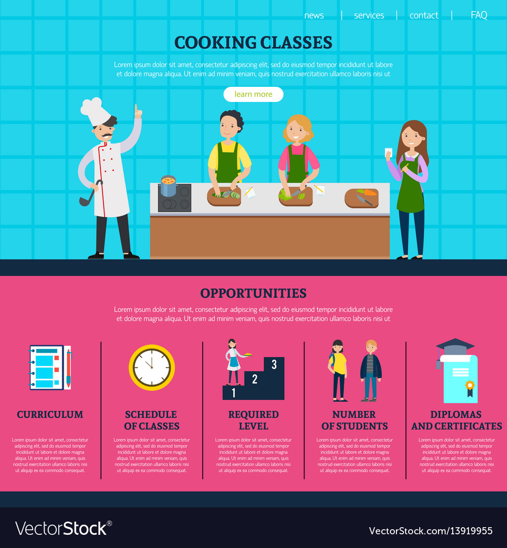 Colorful cooking classes web page template Vector Image