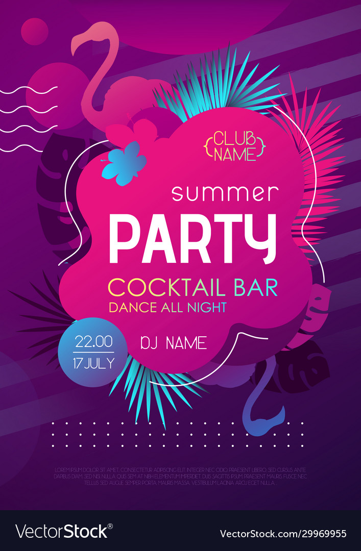 Colorful Summer Disco Party Poster Royalty Free Vector Image