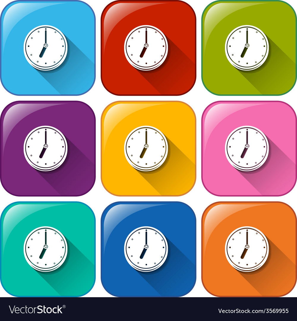 Colourful buttons with clocks