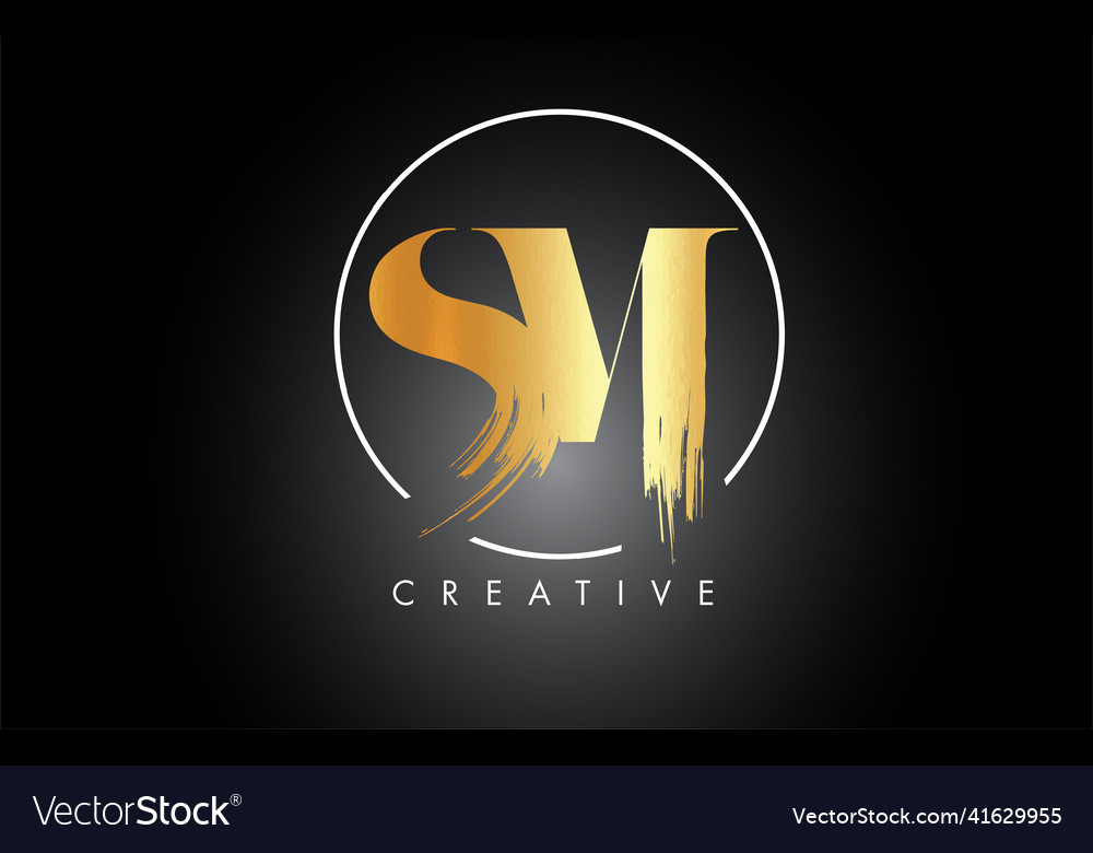 Golden sm brush stroke letter logo design black Vector Image