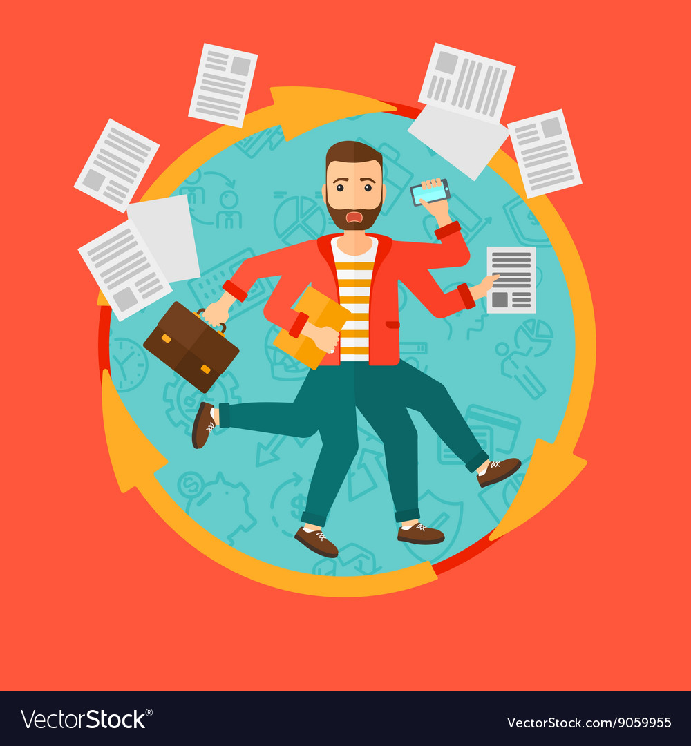Man coping with multitasking