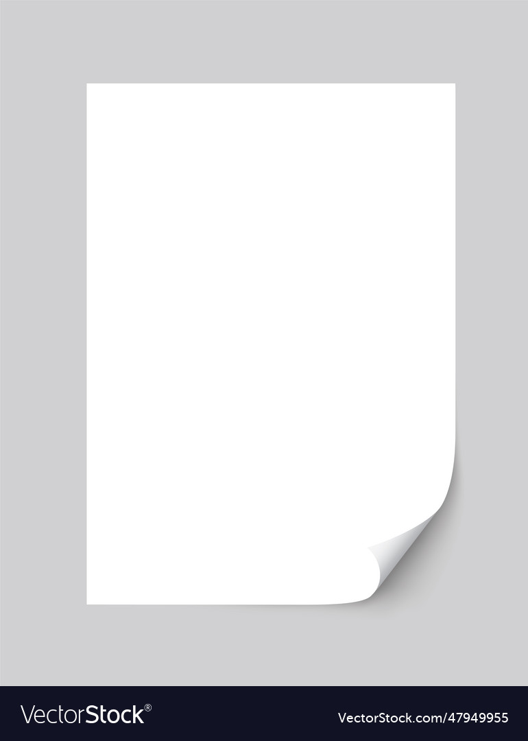 Realistic empty paper sheet curled corner Vector Image