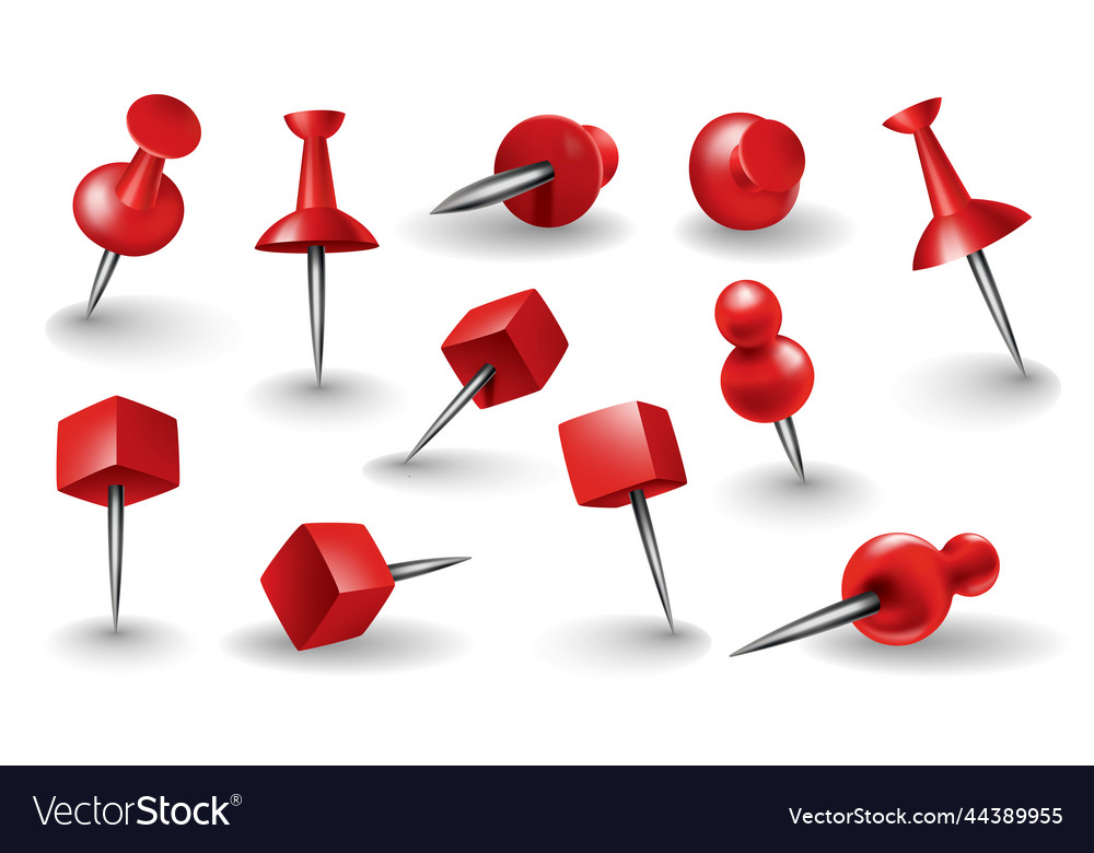 Red pushpin set in different forms and various