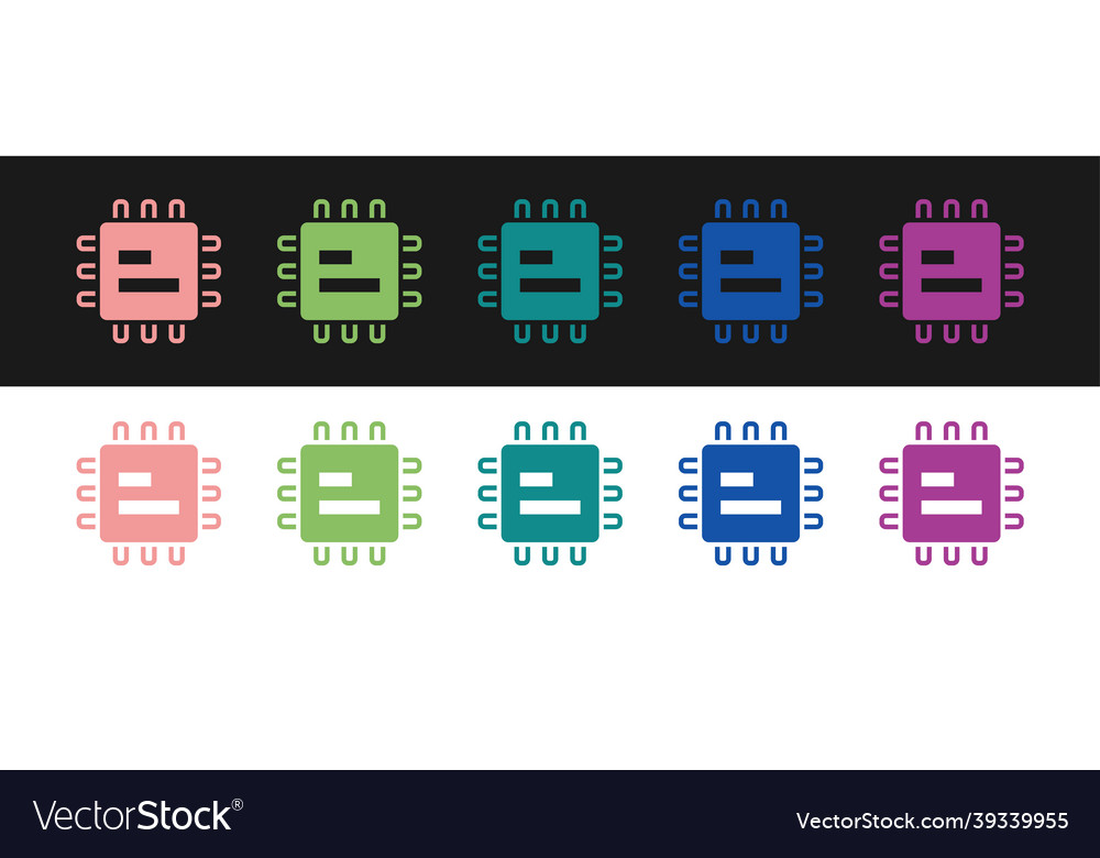 Computerprozessor mit Mikroschaltungen cpu-Symbol einstellen vector image Computerprozessor mit Mikroschaltungen cpu-Symbol einstellen