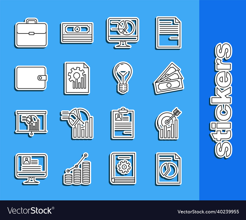 Set line document with graph chart target stacks vector image Set line document with graph chart target stacks