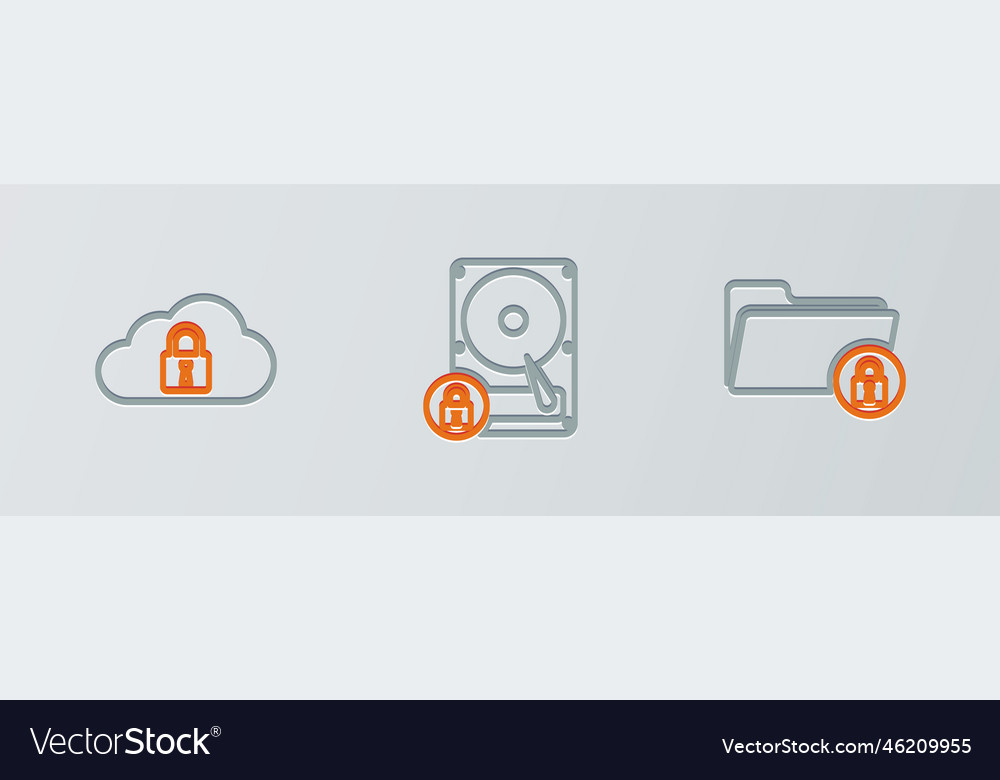 Set line folder and lock cloud computing hard vector image Set line folder and lock cloud computing hard