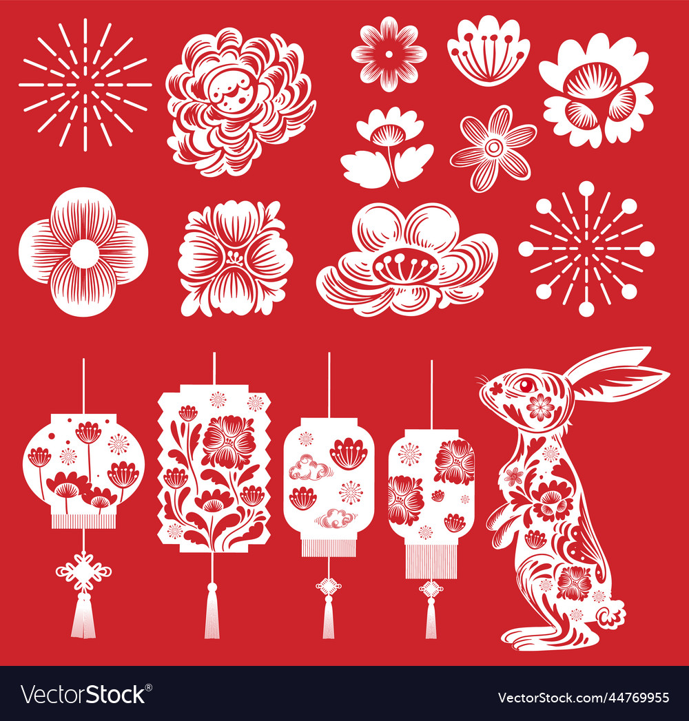 Set of rabbit new year 2023 element on red