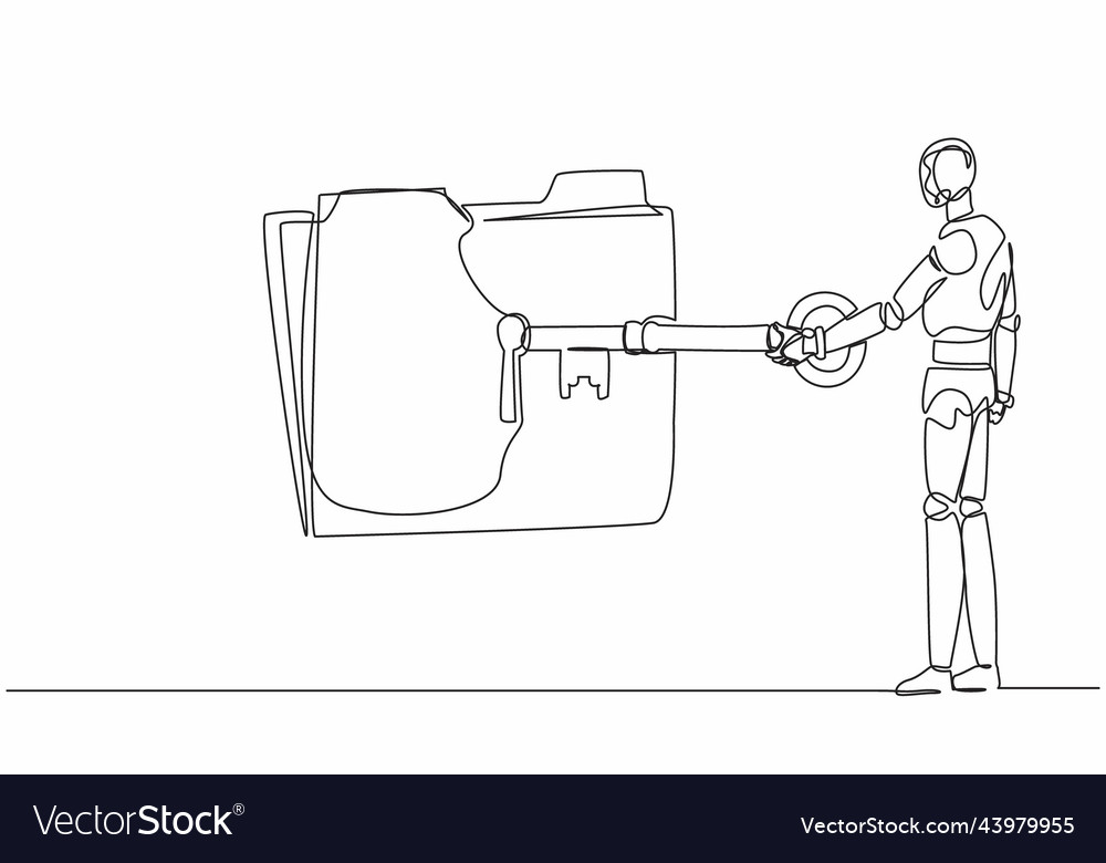 Single one line drawing robot put big key
