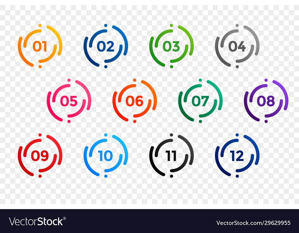 Stylish one to twelve bullet points number set vector image Stylish one to twelve bullet points number set
