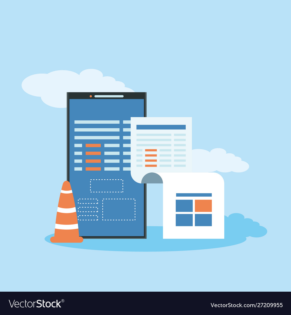 Website under construction with desktop computer